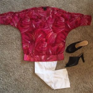 White House Black Market sheer red blouse
